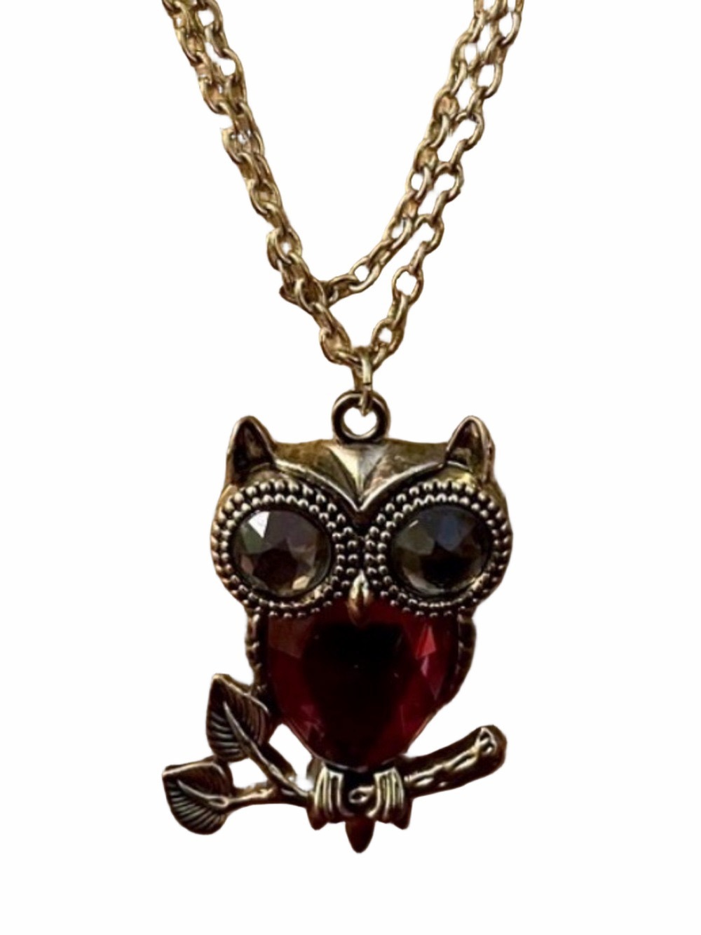 🎈$5 add. Striking owl pendant with silver and gemstones on necklace.